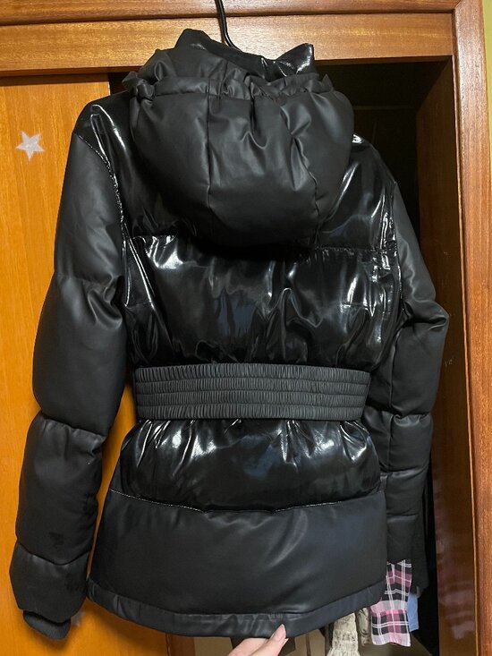 Maniere De Voir Matte & High Shine Belted Puffer Jacket winter coat - UK 6 Black - Picture 4 of 6